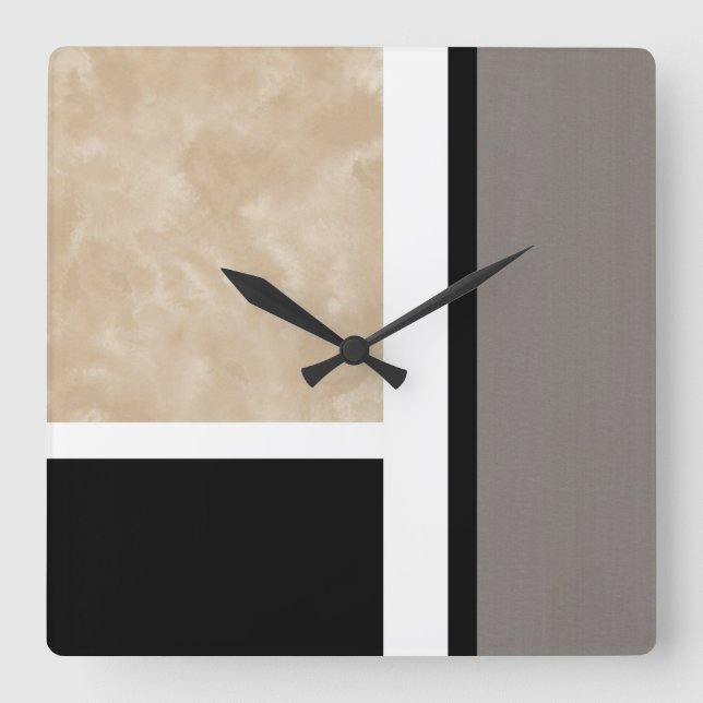 Beige Grey Black and White Modern Square Wall Clock (Front)