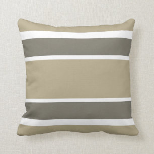 Beige & Grey Bold Striped Decorative Pillow