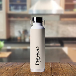 Beige grey custom name script water bottle