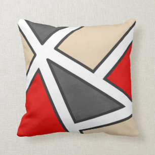 Beige Grey Red Black White Geometric Cushion