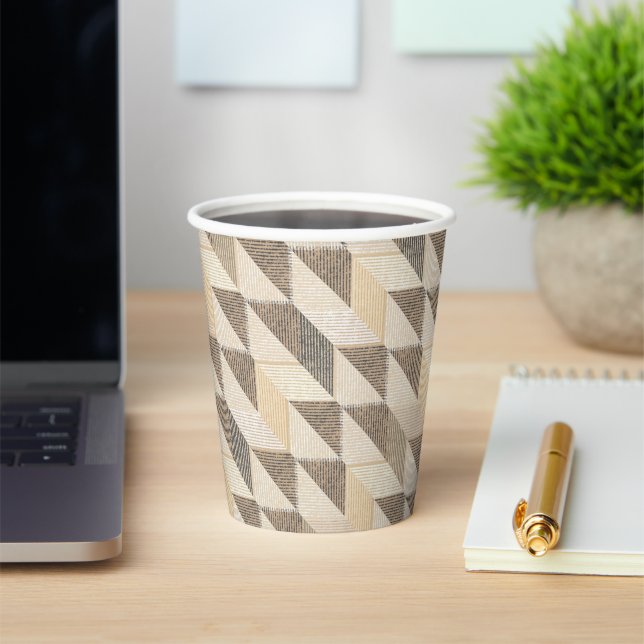 Beige, grey rhombic  textured pattern.  paper cups (Insitu)