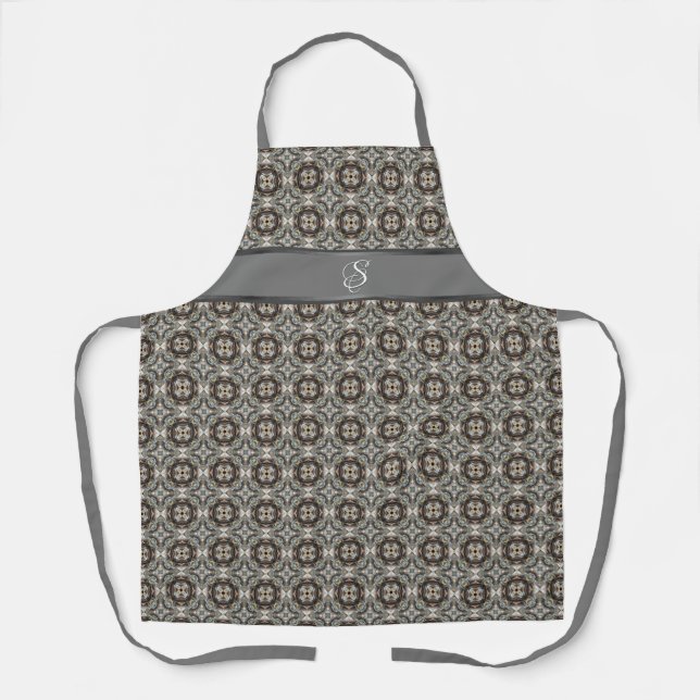 Beige Grey Tiles Monogram Apron (Front)