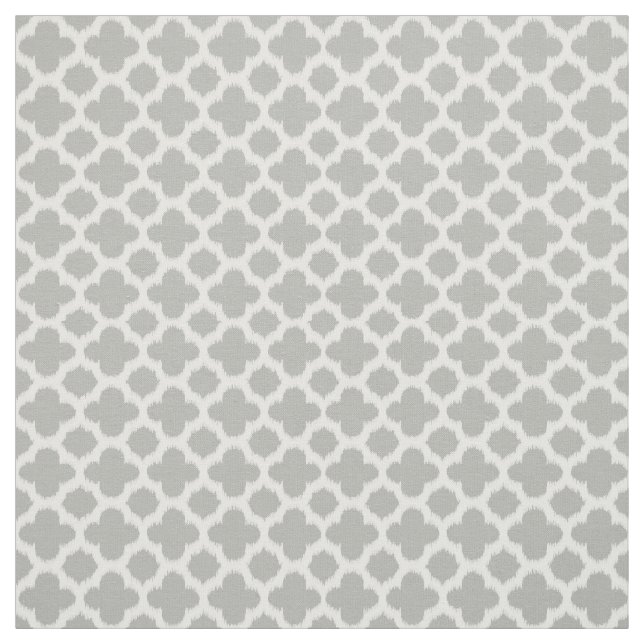Beige Grey White Ikat Quatrefoil Pattern Fabric (Swatch)