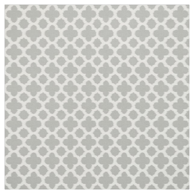 Beige Grey White Ikat Quatrefoil Pattern Fabric (Swatch)