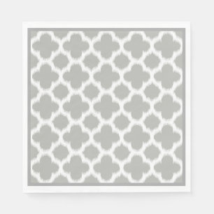 Beige Grey White Retro Ikat Quatrefoil Pattern Napkin
