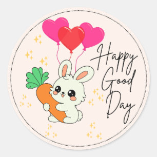 Beige Happy Bunny Holding a Carrot  Classic Round Sticker