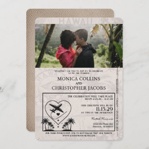 Beige Hawaii Passport Wedding Invitation