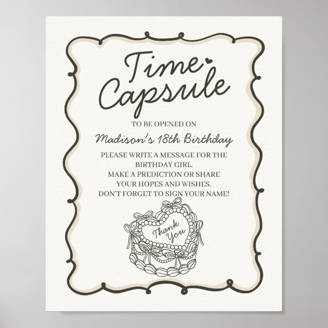 Beige Heart Coquette Cake Birthday Time Capsule Poster (Front)