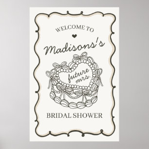 Beige Heart Coquette Cake Bridal Shower Welcome Poster