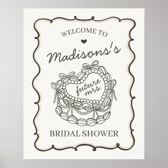 Beige Heart Coquette Cake Bridal Shower Welcome Poster (Front)