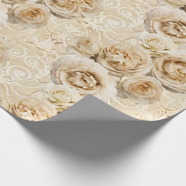 Beige Heirloom Roses with Damask Wrapping Paper (Corner)