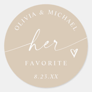 Beige Her Favourite Script Wedding Treat Bag Classic Round Sticker
