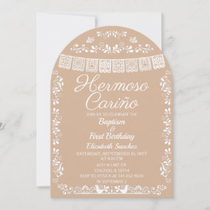 Beige Hermoso Cariño Baptism & First Birthday Invitation