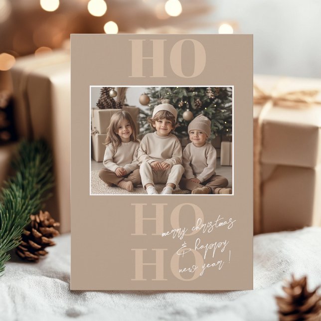Beige Ho Ho Ho and Photo Christmas  Invitation (Creator Uploaded)