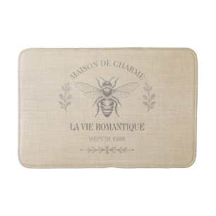 Beige Honey Bee French Country Vintage Rustic Bath Mat
