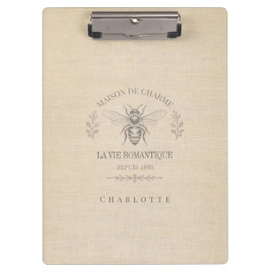 Beige Honey Bee French Country Vintage Rustic Clipboard