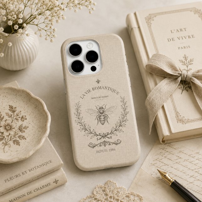 Beige Honey Bee French Country Vintage Rustic  iPhone Case (Creator Uploaded)
