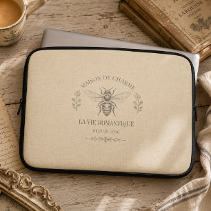 Beige Honey Bee French Country Vintage Rustic Laptop Sleeve