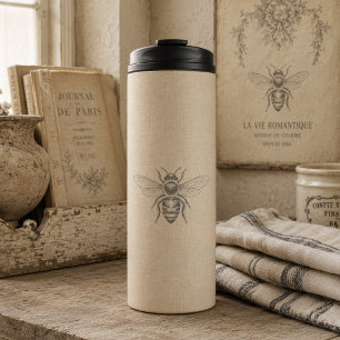 Beige Honey Bee French Country Vintage Rustic Thermal Tumbler