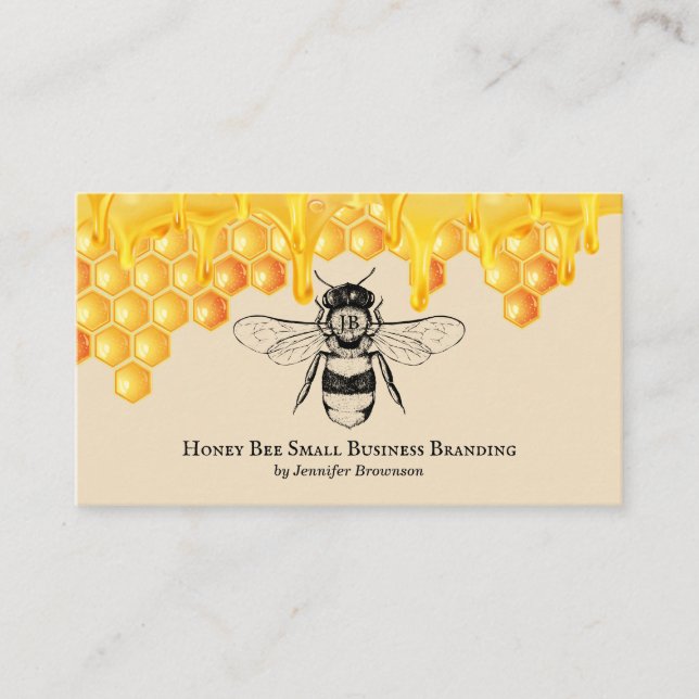 Beige Honeycomb Dripping Queen Bee Business Card (Front)