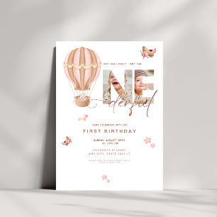 Beige hot Air Ballon Onederful 1st Birthday Invitation