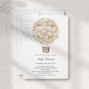 Beige Hot Air Balloon Baby Shower Invitation