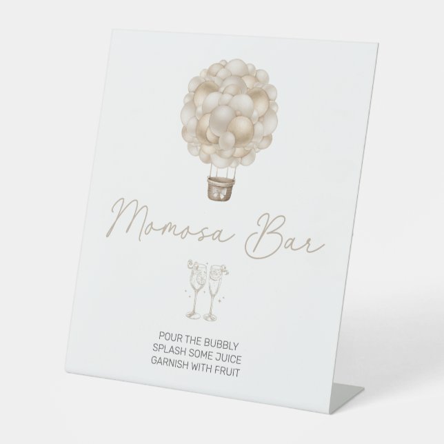 Beige Hot Air Balloon Baby Shower Momosa Bar Pedestal Sign (Front)