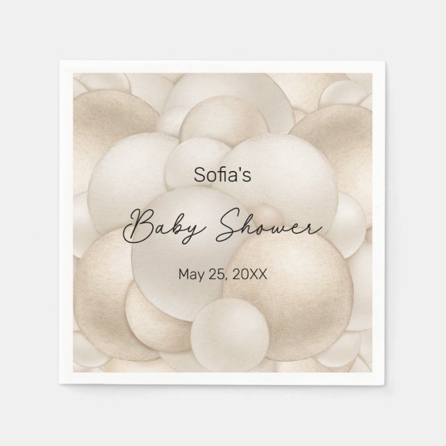 Beige Hot Air Balloon Baby Shower Napkin (Front)