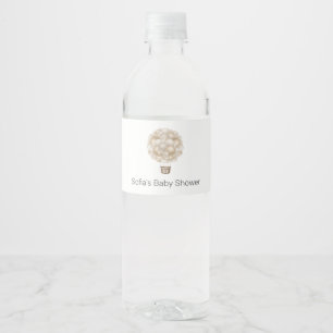 Beige Hot Air Balloon Baby Shower Water Bottle Label