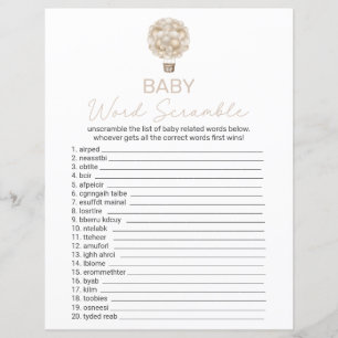 Beige Hot Air Balloon Baby Shower Word Scramble