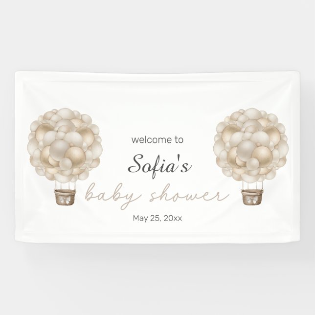 Beige Hot Air Balloon Boho Baby Shower Banner (Horizontal)