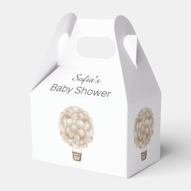 Beige Hot Air Balloon Boho Baby Shower Favour Box (Front Side)