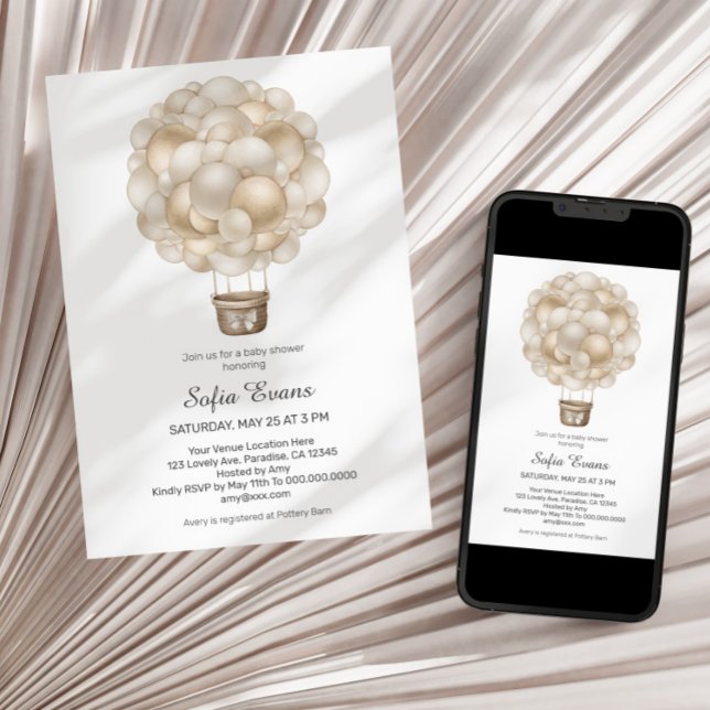 Beige Hot Air Balloon Boho Baby Shower Invitation (Creator Uploaded)