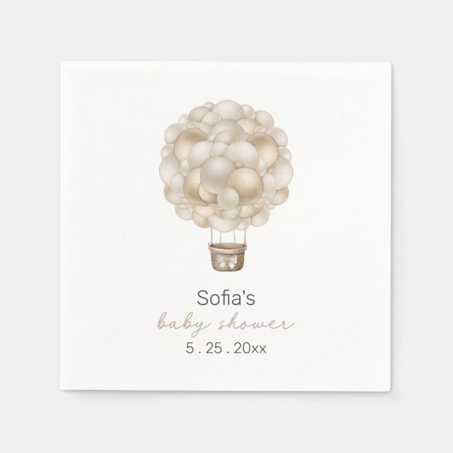 Beige Hot Air Balloon Boho Baby Shower Napkin (Front)