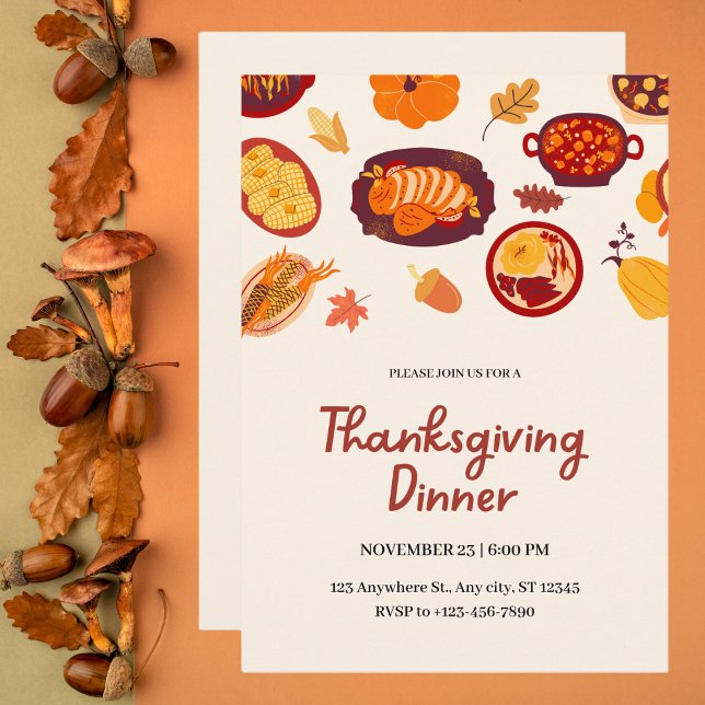 Beige Illustrated Thanksgiving Dinner Invitation (Creator Uploaded)