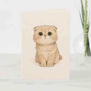 Beige Illustration Sad Kitten I Miss You Card