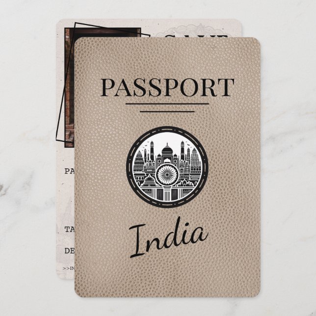 Beige India Passport Save The Date (Front/Back)