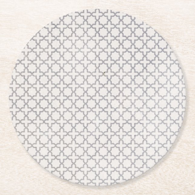 Beige Islamic geometric pattern Round Paper Coaster (Front)