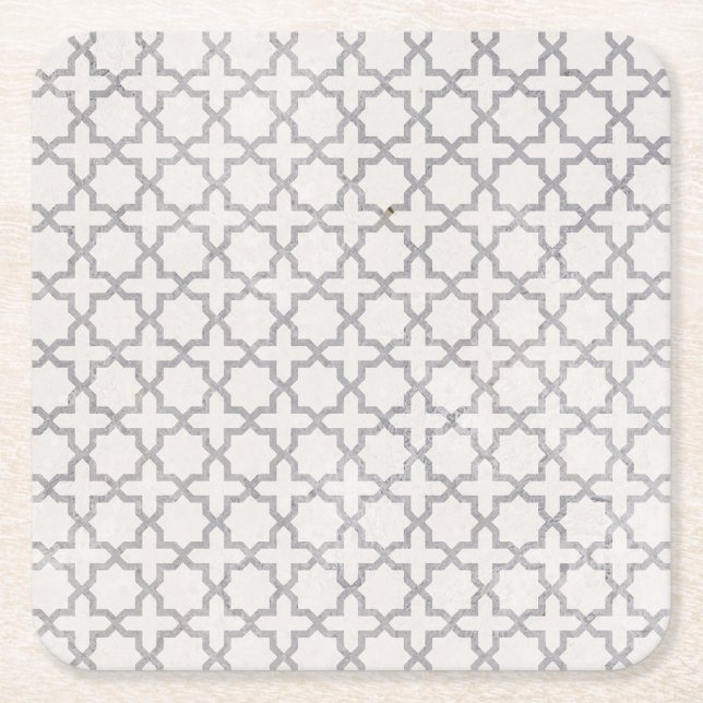 Beige Islamic geometric pattern Square Paper Coaster (Front)
