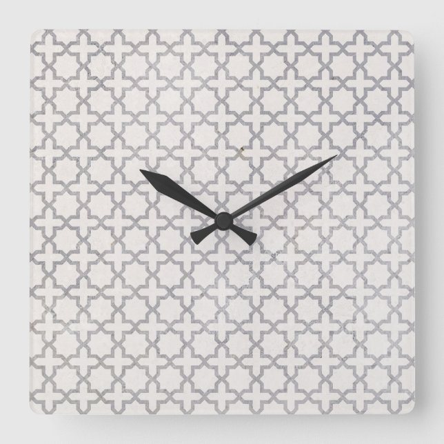 Beige Islamic geometric pattern Square Wall Clock (Front)