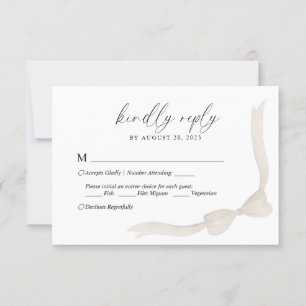 Beige Ivory Bow Ribbon Menu Choice Wedding RSVP