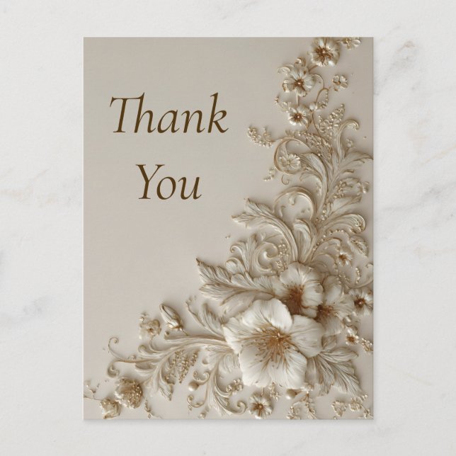 Beige & Ivory Floral Thank You Card (Front)