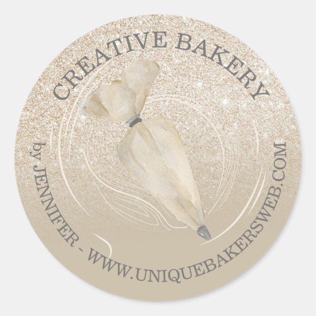 Beige Ivory Glitter Gold Sparkle Bakery Pastry Classic Round Sticker (Front)
