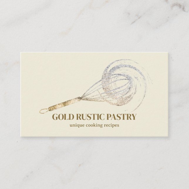 Beige ivory Sparkle Whisk Glitter Gold Bakery Business Card (Front)