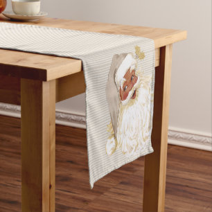 Beige Ivory Vintage Victorian Santa Claus of Colou Short Table Runner
