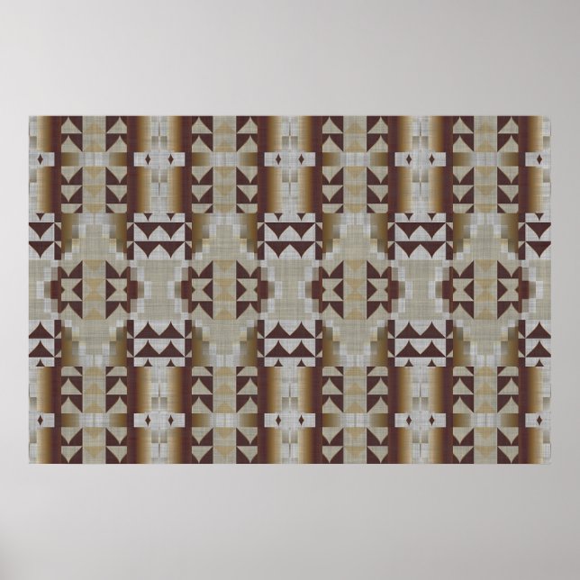 Beige Khaki Coffee Brown Ethnic Tribal Mosaic Poster (Front)