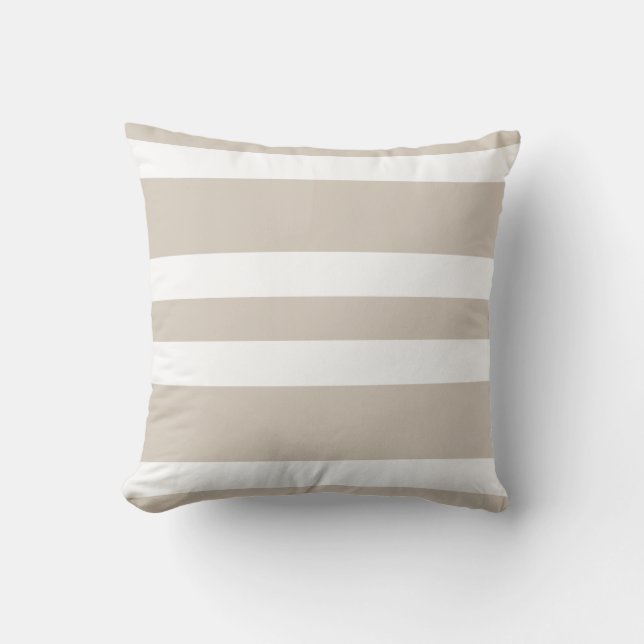 Beige Khaki & White Stripe Couch Pillow Gift (Front)