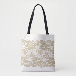 Beige lace tote bag