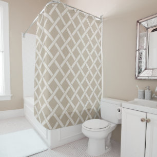 Beige Lattice   Modern Farmhouse Bathroom Decor Shower Curtain