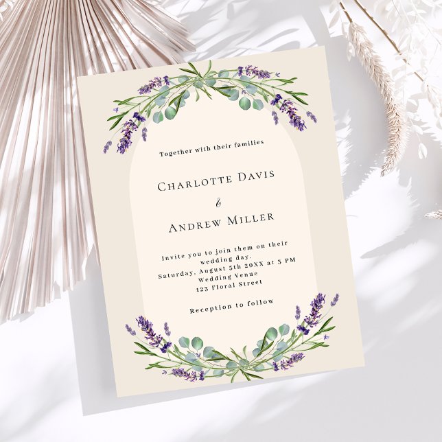 Beige lavender arch budget wedding invitation (Creator Uploaded)